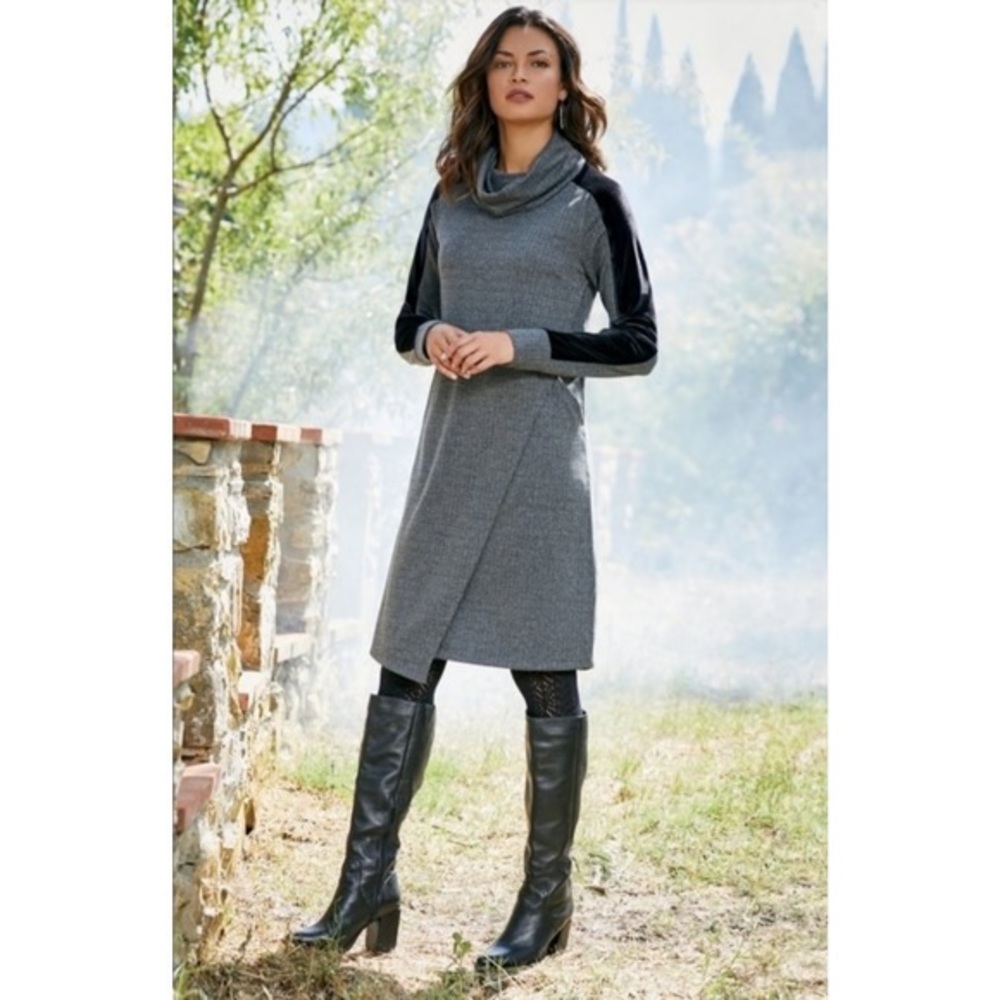 Soft Surroundings Moderne Cowl Dress / Herringbone & Velvet / SZ XS
